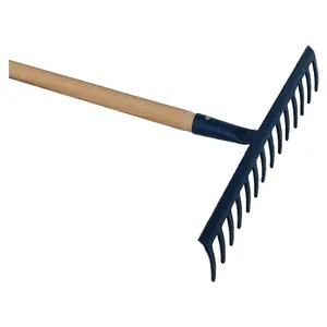 Steel Garden Rake for Hay, Leaves, Lawn, 25 cm / 10 in with 10 Tins, Ideal Gardening Tool (With Handle)