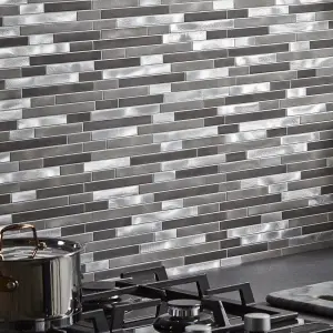 Naplo Grey Matt Metal effect Aluminium Mosaic tile, (L)304mm (W)300mm