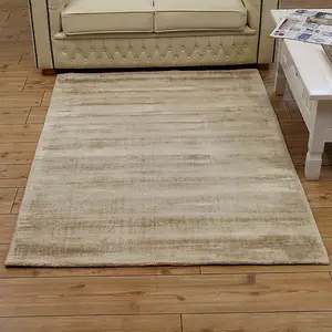 Beige Handmade , Luxurious , Modern , Plain Easy to Clean Viscose Rug for Living Room, Bedroom - 240cm X 340cm