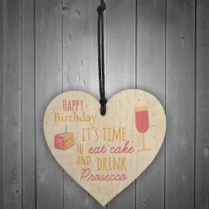 Red Ocean Cake Prosecco Happy Birthday Wooden Heart Mum Nan Daughter Best Friend Funny Card Gift