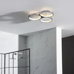 Semi Flush Multi Arm Bathroom Ceiling Light - Chrome Plated & White Diffuser