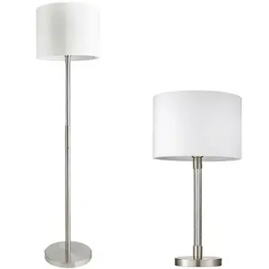 Standing Floor & Table Lamp Set Modern Satin Chrome Touch Dimmer LED Stem Light