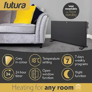 Futura Electric Radiator Panel Heater 2000W Eco Grey Wall Mounted & Freestanding Thermostat & Timer Lot 20