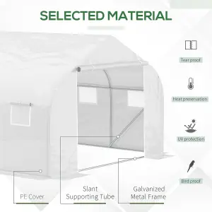 Outsunny Walk-In Polytunnel Greenhouse w/ Roll Up Door Windows, 4.5x3x2 m White