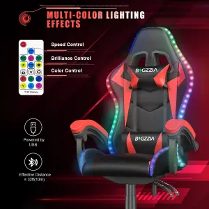 Ergonomic Gaming Chair with LED Lighting Effects, Height Adjustable Backrest with Lumbar & Headrest Support