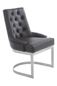 Stylish Black Faux Leather Dining Chair, Button Tufted Lounge Chair, Kitchen Chair, Modern Chair For Patio