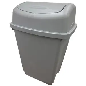 1 x 50L Silver Home Kitchen Office Plastic Rubbish Bin With Swing Lid