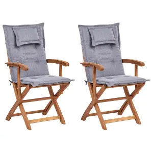 Set of 2 Garden Chairs with Cushions MAUI II Acacia Wood Grey