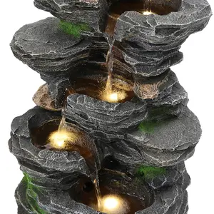 Water Feature Self Containing Feature Fountain Rockery Decoration with LED Light for Garden