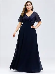 Ever-Pretty Floral Sequin Chiffon Wedding Guest Dress With Sleeves Polyester