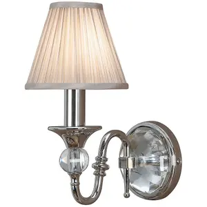 Diana Luxury Single Curved Arm Traditional Wall Light Nickel Crystal Beige Shade