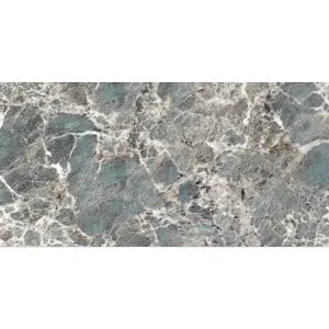 Ethos Polished Green Stone Effect Porcelain Wall & Floor Tile - Pack of 16 Tiles, 11m² - (L)600(W)1200mm