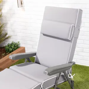 Alfresia Garden Sun Lounger - Charcoal Frame with Grey Luxury Cushion