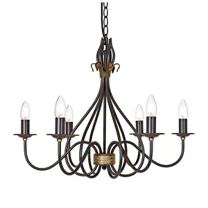 Elstead Windermere 6 Light Chandelier Rust, Gold Finish, E14