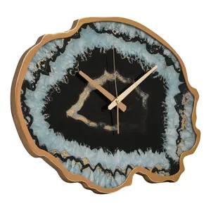 Interiors by Premier Celina Black And Gold Agate Effect Wall Clock