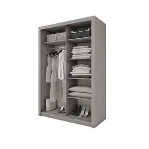 Modern Sliding Door Wardrobe with Mirror & Organiser Shelves in Grey (H2150mm x W1500mm x D600mm)