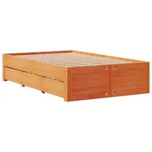 Berkfield Bed Frame without Mattress with Drawers Wax Brown 120x190 cm Small Double Solid Wood Pine