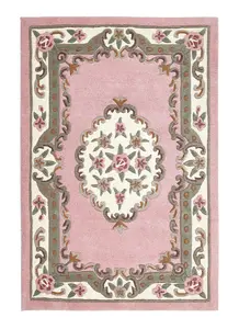 Pink Traditional Wool Rug, 25mm Thickness Floral Handmade Rug, Pink Rug for Living Room, & Dining Room-75cm X 150cm