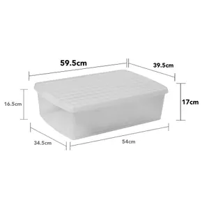 Wham Clip 5x 30L Rectangular Plastic Storage Boxes with Secure Clip Lock Lids. L:59.5 x W:39.5 x H:17cm Clear/Clear/Clear