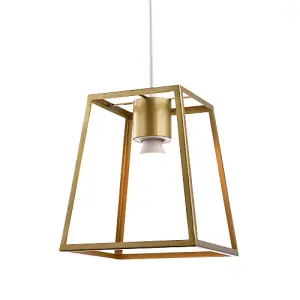 Industrial Lantern Pendant Light Shade in Satin Gold with Square Top and Bottom