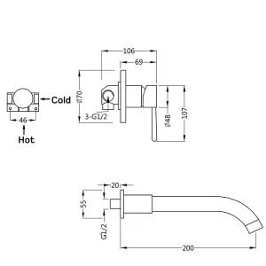 Toledo Polished Chrome Wall-mounted Basin Mixer Tap