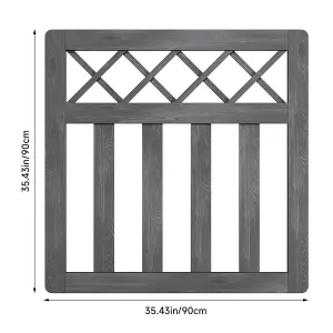 Grey Outdoor Cross Top Wooden Garden Gate Pedestrian Fence Yard Door with Accessory Kit,90cm x 90cm