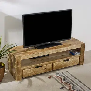 Surrey TV Stand with 2 Drawers - Solid Mango Wood - L40 x W130 x H40 cm