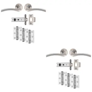 2 PACK - Premium Door Handle & Latch Pack Set- Chrome Curved Square Lever Round Rose