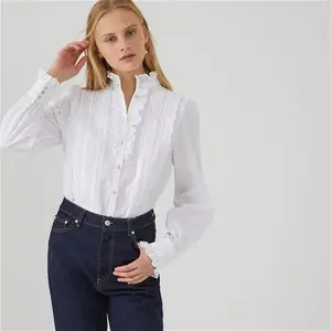 Women's Signatures Eugenie Cotton Blouse With Ruffles In White - Size: 14 By La Redoute