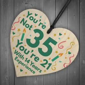 Red Ocean Funny Birthday Gifts For Women Novelty 35th Birthday Gift For Men Wooden Heart Sign Funny Birthday Card