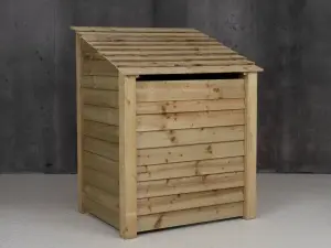 Wooden log store (roof sloping back), garden storage W-99cm, H-126, D-88cm - natural (light green) finish