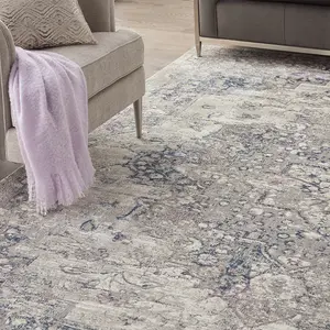 Beige Blue Modern Floral Optical Easy to Clean Rug for Living Room and Bedroom-160cm X 221cm