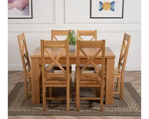 Dakota 127 x 82 cm Chunky Oak Small Dining Table and 6 Chairs Dining Set with Berkeley Chairs