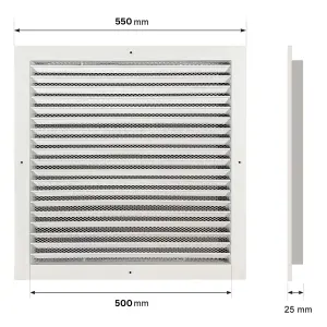 AirTech-UK HVAC Fixed Louvre Exterior Grille 500 x 500mm Air Vent Aluminum Grille for Walls and Crawl Space Bird Mesh Weatherproof