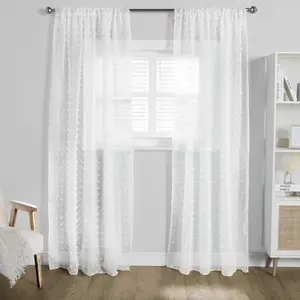 Textured Voile Net Curtains Pair 2 Window Panels Slot Top Set 55", White