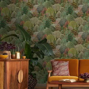 Holden Decor Tree Tapestry Green Wallpaper Woodland Floral Feature Wall