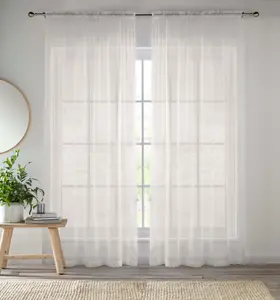 Sheer Cream Plain Woven Voile Slot Top Curtain Panel Pair (57x90") 145x229m