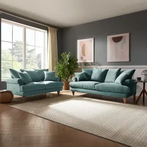 Churchill 3 Seater Sofa With Scatter Back Cushions, Teal Velvet