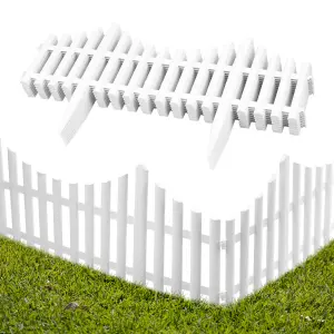 KCT 2 Pack -  Interlocking Flexible White Picket Fence Garden Borders - 16 Pieces Total