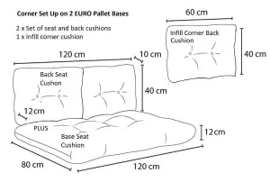 Garden Outdoor Pallet Cushions EURO Corner Sofa 120x200 Grey Tufted Quilted Pads