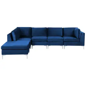 Corner Sofa with Ottoman EVJA Navy Blue Velvet Right Hand