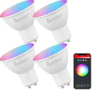 Avatar Controls GU10 Smart Bulb 4 Pack, 5W Music Sync Spot Alexa LED Lights RGBCW Colour Changing Dimmable Warm Cool White, Compatible With Google