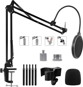 Boom Arm Mic Stand For Blue Yeti, Hyperx Quadcast, Nano, Snowball, Elgato Wave, Fifine K688 And Other Mic, Adjustable Microphone Arm Stand With 3/8"