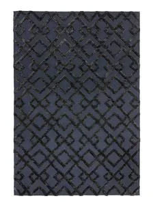 Black Handmade Luxurious Modern Wool Geometric Rug For Bedroom & Living Room-160cm X 230cm