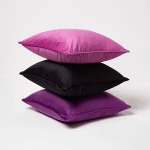 Homescapes Black Filled Velvet Cushion with Piped Edge 46 x 46 cm