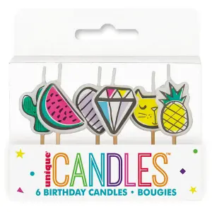 Unique Party Favorite Things orted Designs Pick Candles (Pack of 6) Multicoloured (One Size)