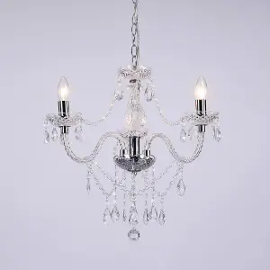 Matteo 3 Light Chandelier, Pendant Lamp, Chrome, Clear Acrylic Bedroom Living Room Ceiling Light