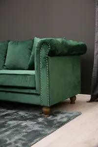 Velvet 3 Seats Vintage Sofa with FootStool , Green