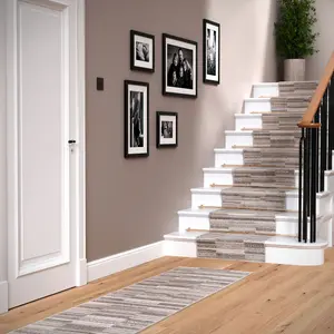 Neutral Beige Distressed Block Striped Soft Extra Long Runner Rug Stair Carpet 60cmx6m