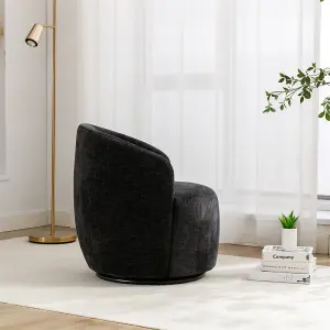 Chenille Fabric Swivel Accent Armchair Barrel Chair With Black Powder Coating Metal Ring, Black